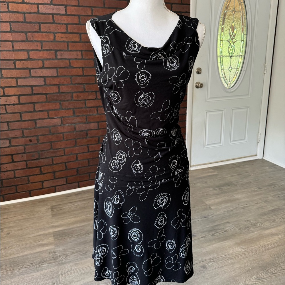Giorgio Fiorlini 2‎ Piece Set Medium Black White Floral Top Skirt Y2K Abstract
